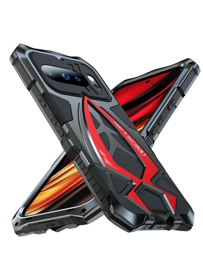 Black Red Heavy Duty Armor Case For Google Pixel 9 Pro Shockproof Rugged Metal Bumper - Image 2